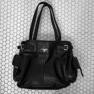 Prada Vitelli Daino Side Pocket Tote Leather Bag